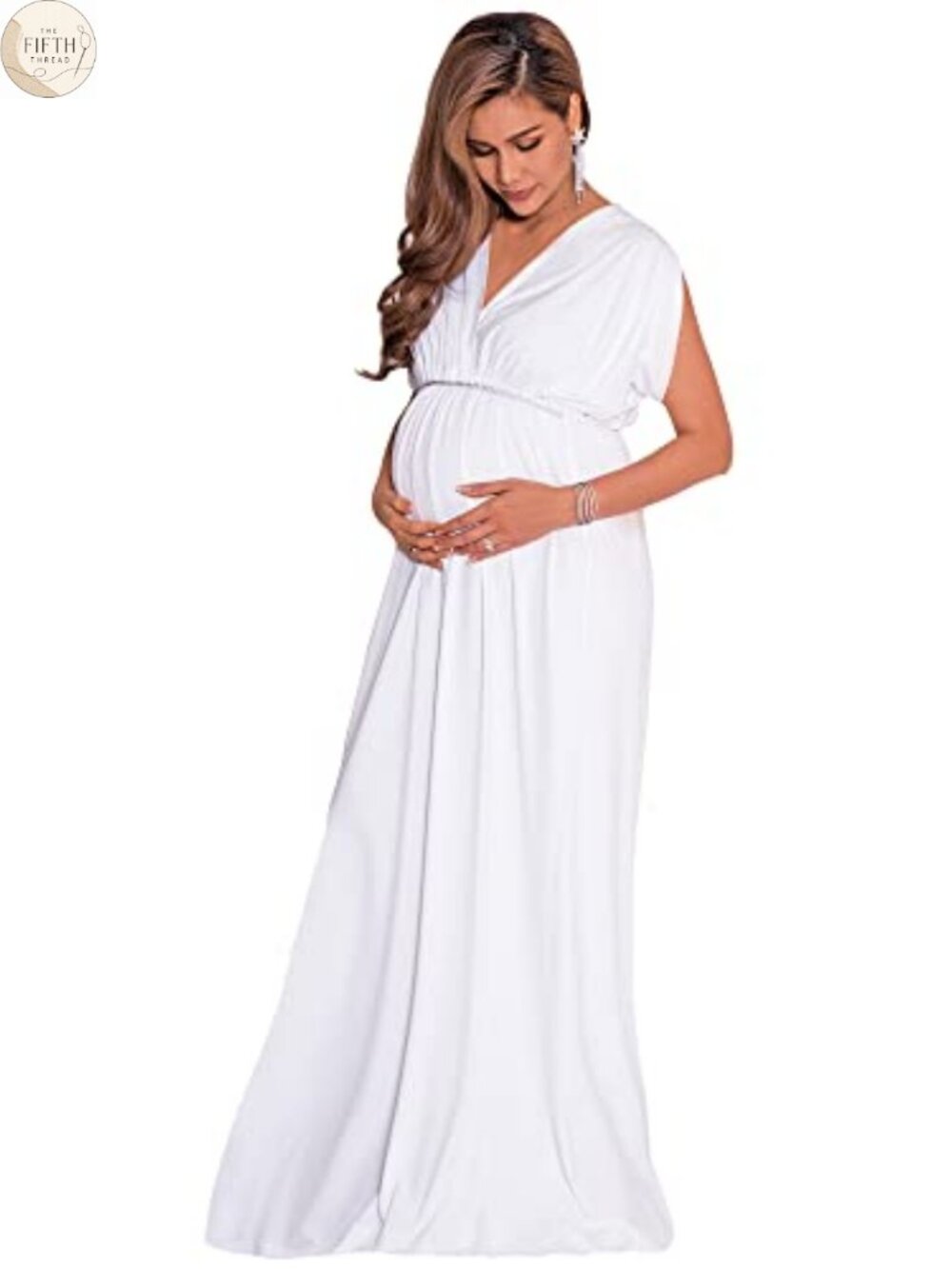 KOH KOH Womens Maternity Maxi Dress Short Sleeve V-Neck Flowy